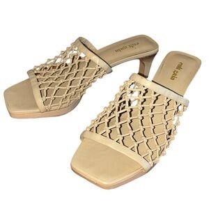 Cult Gaia Beige Women's leather Lattice Sandals, 2.5" Heel. 38